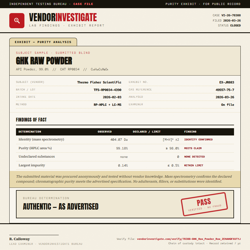 GHK Raw Powder Purity (HPLC) report by VendorInvestigate